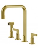 Gessi INCISO 58703.716 Rubinetto quattro fori girevole con doccetta mono getto  Gold Brushed PVD