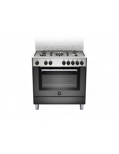 Bertazzoni La Germania AMN855ENEV Cucina Gas 5 Fornelli con Forno Elettrico Nero, Acciaio inossidabile