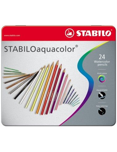 Matite colorate Stabilo Aquacolor - Confezione in metallo da 24 pezzi