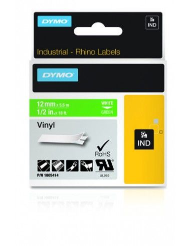 Nastri Dymo Rhino - 12mm in vinile - Bianco/Verde