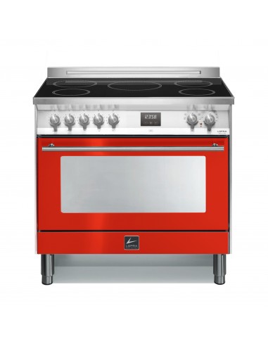Lofra PRG96WMFT/5I Cucina Piano cottura a induzione 5 Fornelli con Forno Elettrico da 90 cm Rosso, Stainless steel